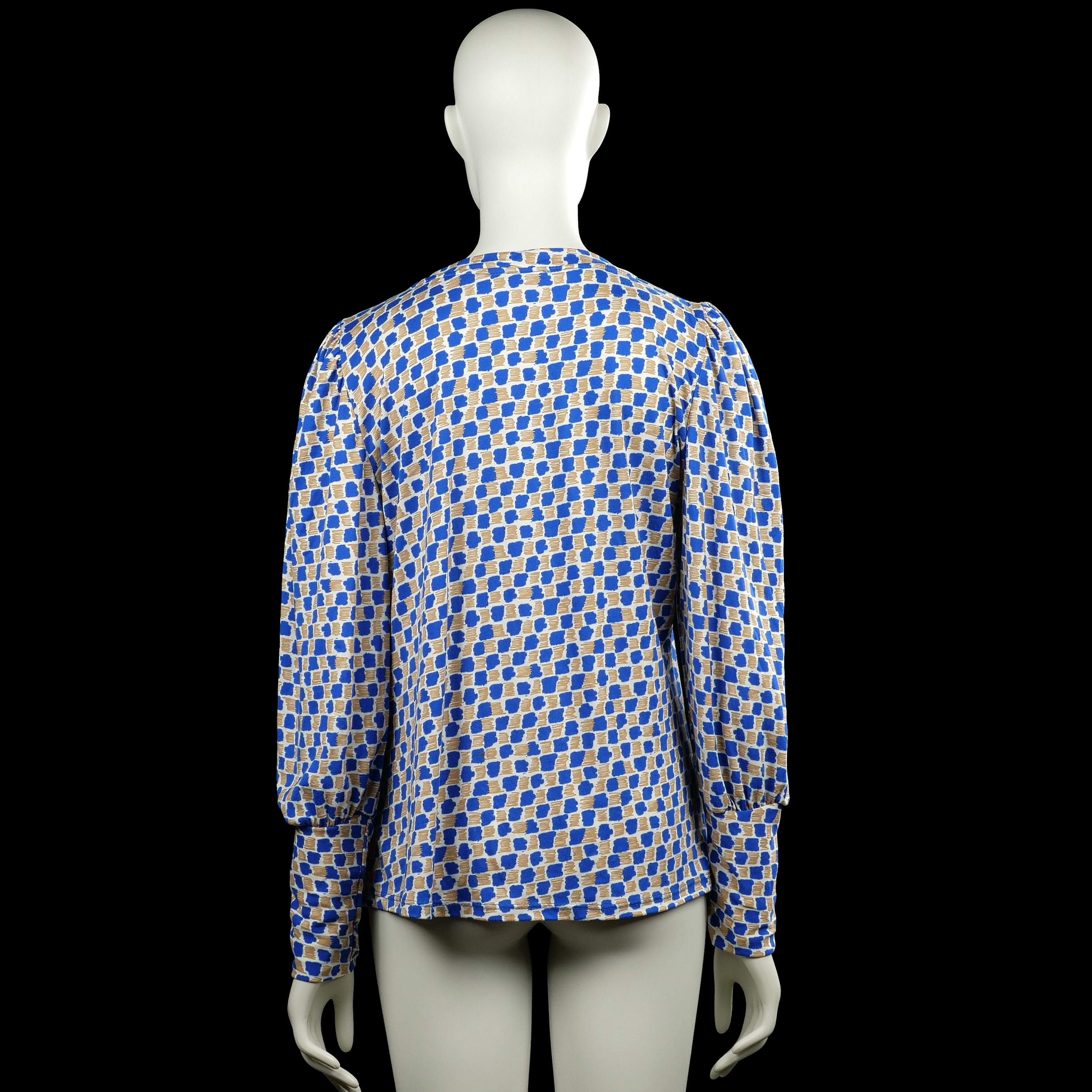 Long-sleeve top - Royal Blue & Beige - Size L, XL