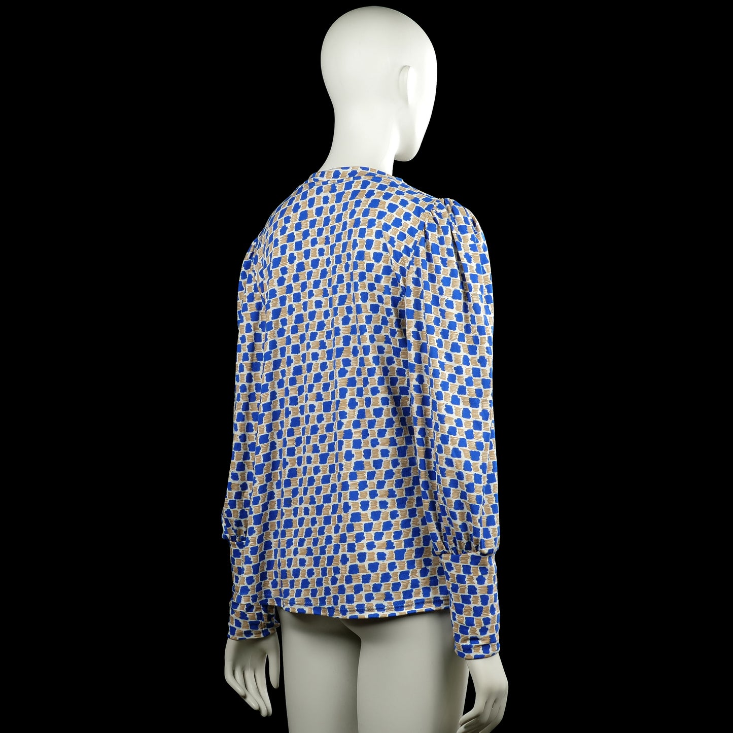 Long-sleeve top - Royal Blue & Beige - Size L, XL