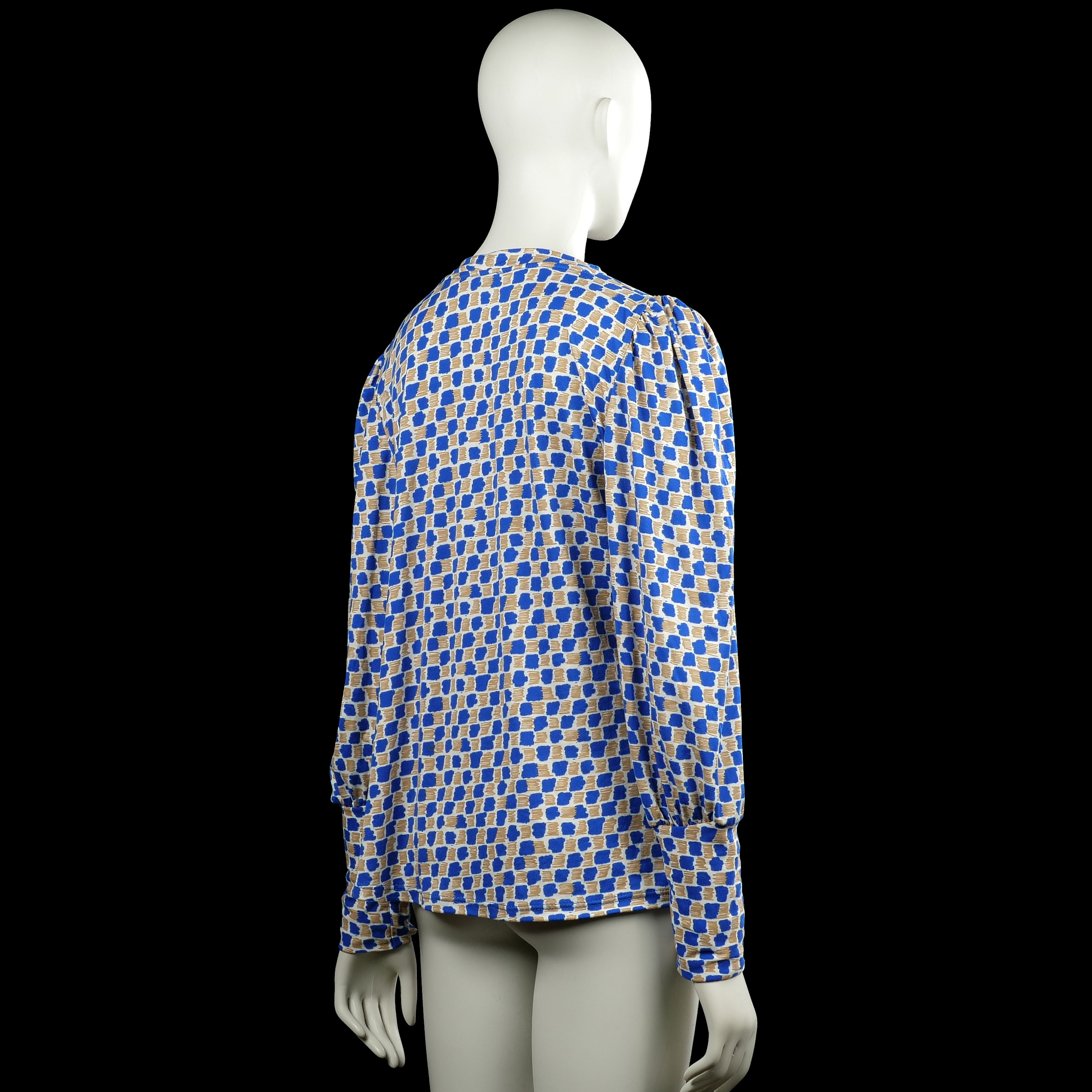 Long-sleeve top - Royal Blue & Beige - Size L, XL