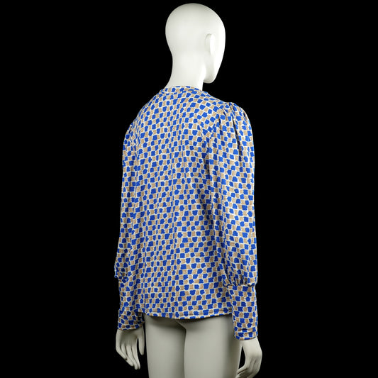 Long-sleeve top - Royal Blue & Beige - Size L, XL