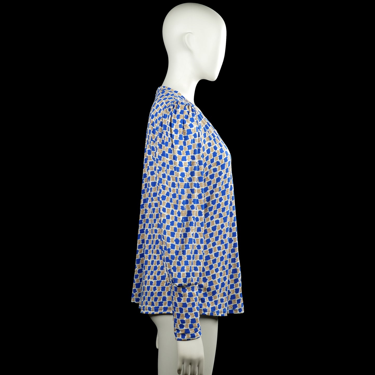 Long-sleeve top - Royal Blue & Beige - Size L, XL