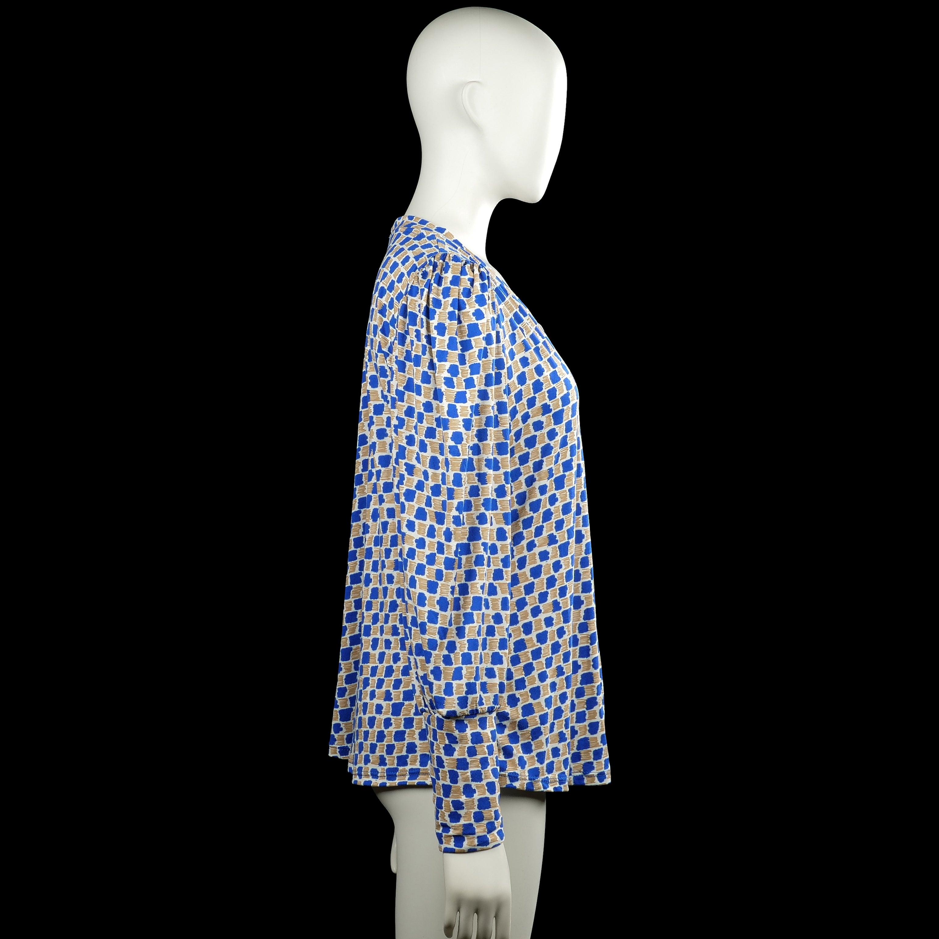 Long-sleeve top - Royal Blue & Beige - Size L, XL