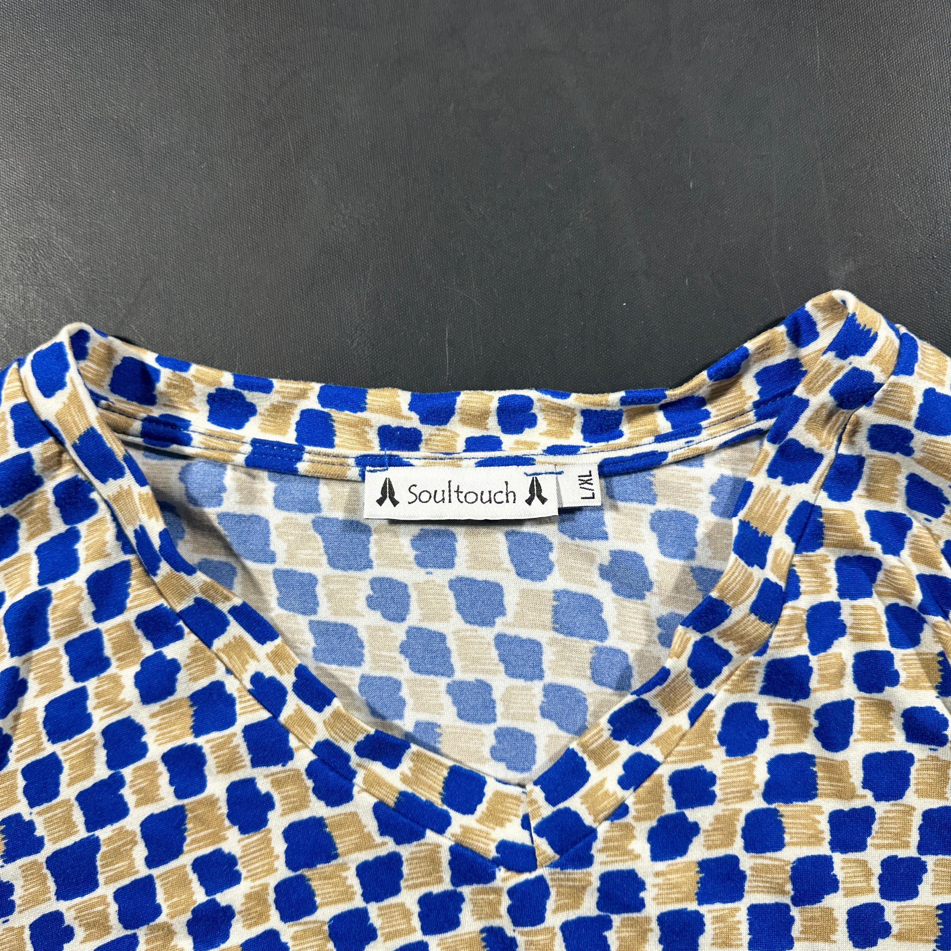 Long-sleeve top - Royal Blue & Beige - Size L, XL