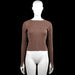 Samsa - Sweater - Brown - Size M - Brown solid ribbed top with a boat neck and long sleeves. Features plain cuffs and a straight hem.
