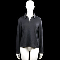 Cecil - Polo - Black - Size L - Black solid long-sleeve top with a polo collar and a V-notch opening at the front. Straight hem and plain cuffs.