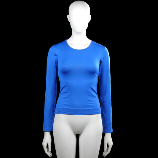 Long-sleeve top - Royal Blue - Size S - Royal blue solid top with a scoop neckline and long sleeves. Straight hem and plain cuffs.