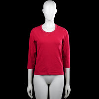 Micha - Long-sleeve top - Red - Size S - Red solid top with a round neckline featuring small studs around the neck. Three-quarter sleeves with plain cuffs and a straight hem.