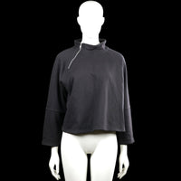 Monkl - Sweatshirt - Charcoal - Size L - Charcoal solid top with a high neck and an asymmetrical half-zip closure at the front. Features long sleeves with plain cuffs and a straight hem.
