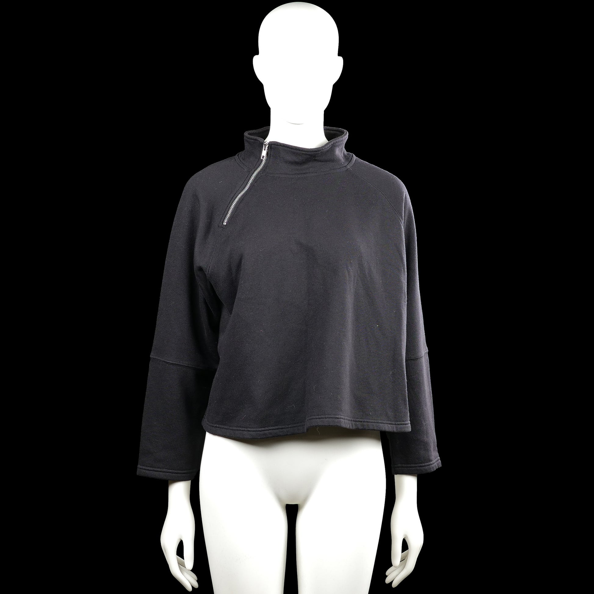 Monkl - Sweatshirt - Charcoal - Size L - Charcoal solid top with a high neck and an asymmetrical half-zip closure at the front. Features long sleeves with plain cuffs and a straight hem.