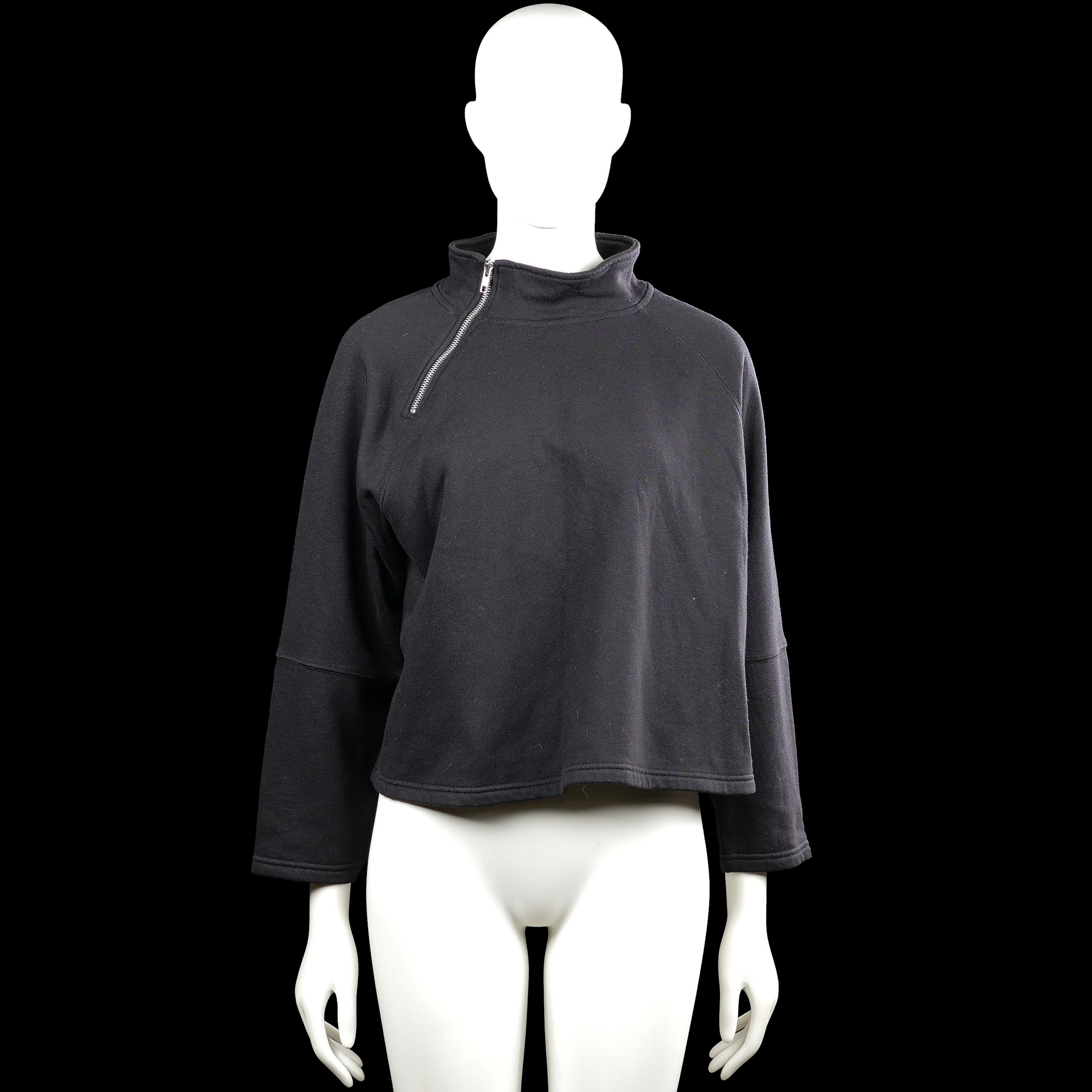 Monkl - Sweatshirt - Charcoal - Size L - Charcoal solid top with a high neck and an asymmetrical half-zip closure at the front. Features long sleeves with plain cuffs and a straight hem.
