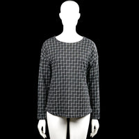 In shape - Long-sleeve top - Charcoal & White - Size S - Charcoal and white checked top with a boat neck and long sleeves. Features plain cuffs, a curved hem, and button detailing along the shoulder.
