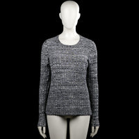 Jake's - Sweater - Gray & Black - Size M - Gray and black checked top with a scoop neckline and long sleeves. Straight hem with plain cuffs.