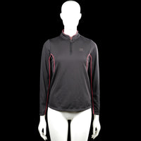 Decathlon creation - Sports top - Charcoal & Pink - Size 40 - Charcoal solid long-sleeve top with a high neck and short front zip closure. Pink contrast piping and plain cuffs with a straight hem.
