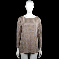 Zara w&b - Tunic - Taupe & Beige - Size M - Taupe and beige checked tunic with a boat neckline and long sleeves. Straight hem with side slits and plain cuffs.