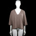 Part two - Sweater - Taupe - Size M - Taupe solid top with a V-neckline and three-quarter sleeves. Features side slits at the hem and plain cuffs.