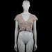 Melville - Blouse - Taupe - Size S - Taupe solid top with a V-neck and short flutter sleeves. Features a tie belt at the waist and a ruffled hem.