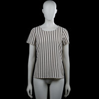 Vero Moda - T-shirt - White & Black - Size XS - White top with black vertical stripes and a round neckline. Short sleeves with plain cuffs and a straight hem, with a visible back zipper closure.