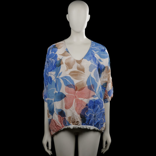 Bon'a Parte - Blouse - Multicolored - Size L, XL - Multicolored floral top with a V-neck and three-quarter sleeves. Features plain cuffs and an elastic hem.