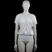 T-shirt - White - Size M - White solid top with a gathered scoop neckline and short sleeves. Elastic hem and plain cuffs.