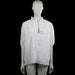Blouse - White - Size XL - White top with a high ruffle neckline and short puff sleeves with elastic cuffs. Features a floral eyelet pattern, a partial button placket at the front, and a straight hem.
