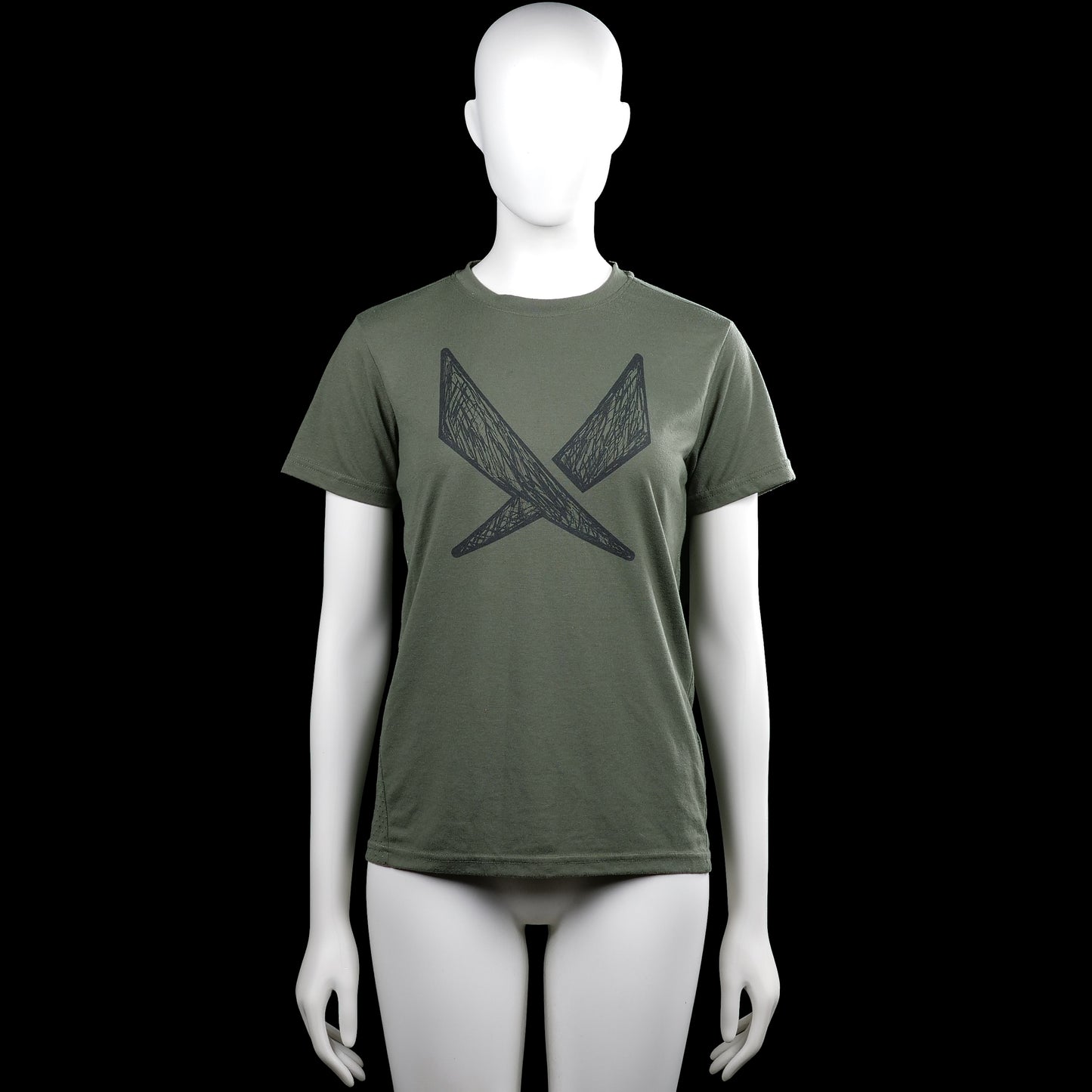 Soc - T-shirt - Olive - Size 158, 164 - Olive short-sleeve T-shirt with a round neck and straight hem. Features a large black graphic print on the front.