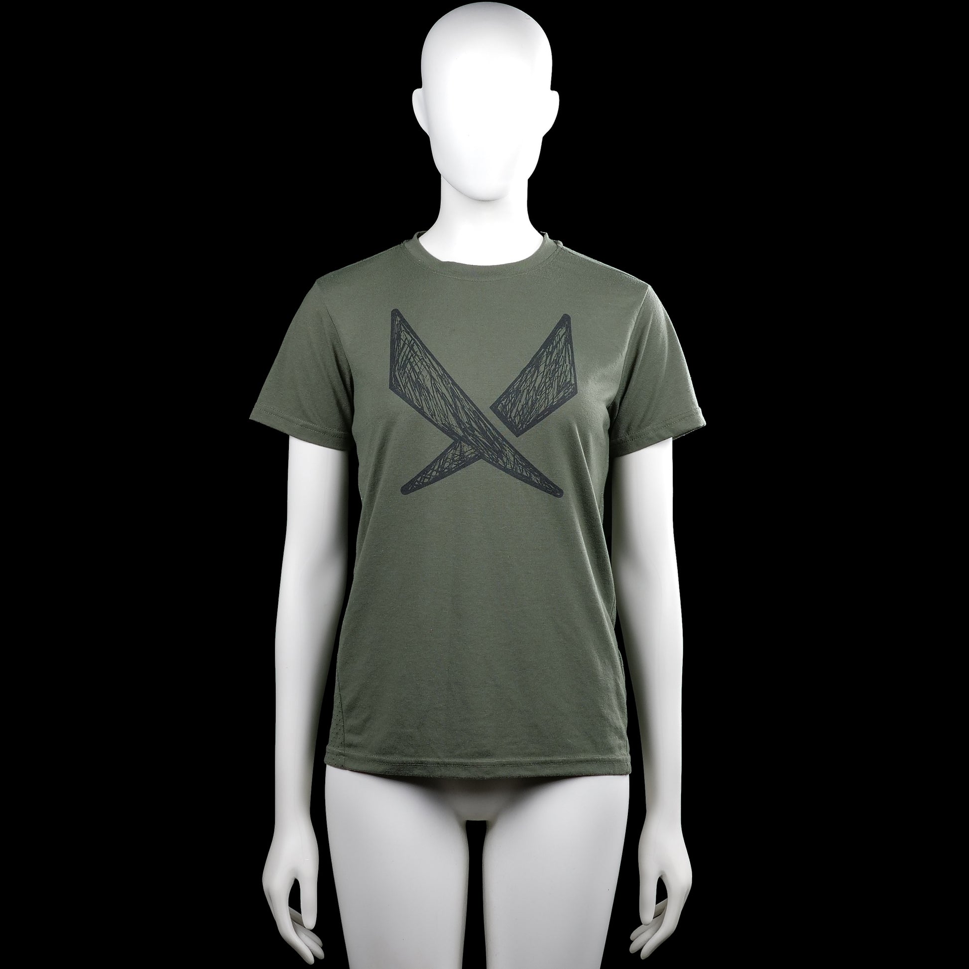 Soc - T-shirt - Olive - Size 158, 164 - Olive short-sleeve T-shirt with a round neck and straight hem. Features a large black graphic print on the front.