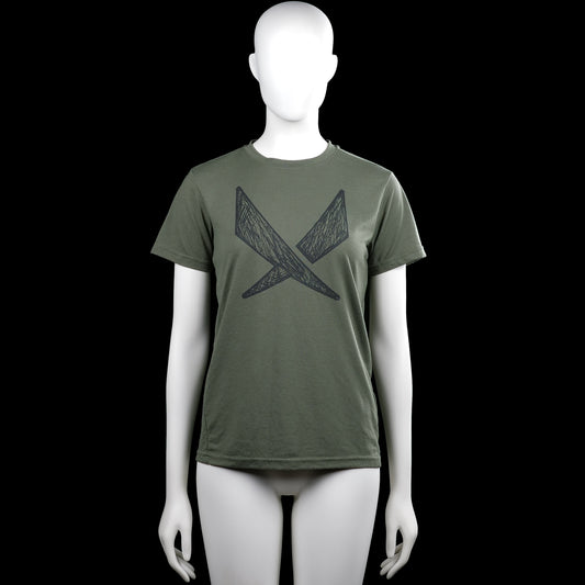 Soc - T-shirt - Olive - Size 158, 164 - Olive short-sleeve T-shirt with a round neck and straight hem. Features a large black graphic print on the front.