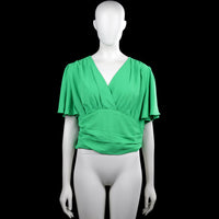 Shein - Blouse - Forest Green - Size XL - Solid forest green top with a V-neck wrap-style front and short flutter sleeves. Smocked elastic hem with a small ruffle at the bottom edge.