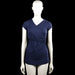 Envie de fraise - Tunic - Navy - Size S - Navy solid top with a V-neck and short sleeves. Features a wrap-style front with gathered detailing at the waist and a straight hem.
