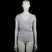 Even&odd - T-shirt - Light Gray - Size S - Light gray solid top with a V-neck and short sleeves. Wrap-style front with gathered fabric at the side and a straight hem.