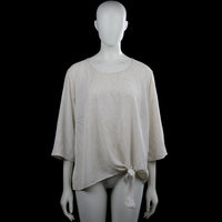 Isolde - Blouse - Ivory & Beige - Size XL - Ivory top with an all-over beige print, a scoop neckline, and three-quarter sleeves with plain cuffs. Straight hem with a front tie detail and a back keyhole with a button closure.