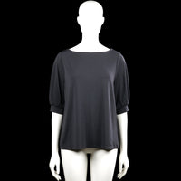 H&M - T-shirt - Charcoal - Size M - Charcoal solid top with a boat neck and three-quarter sleeves. Features plain cuffs with slight gathers and a straight hem.