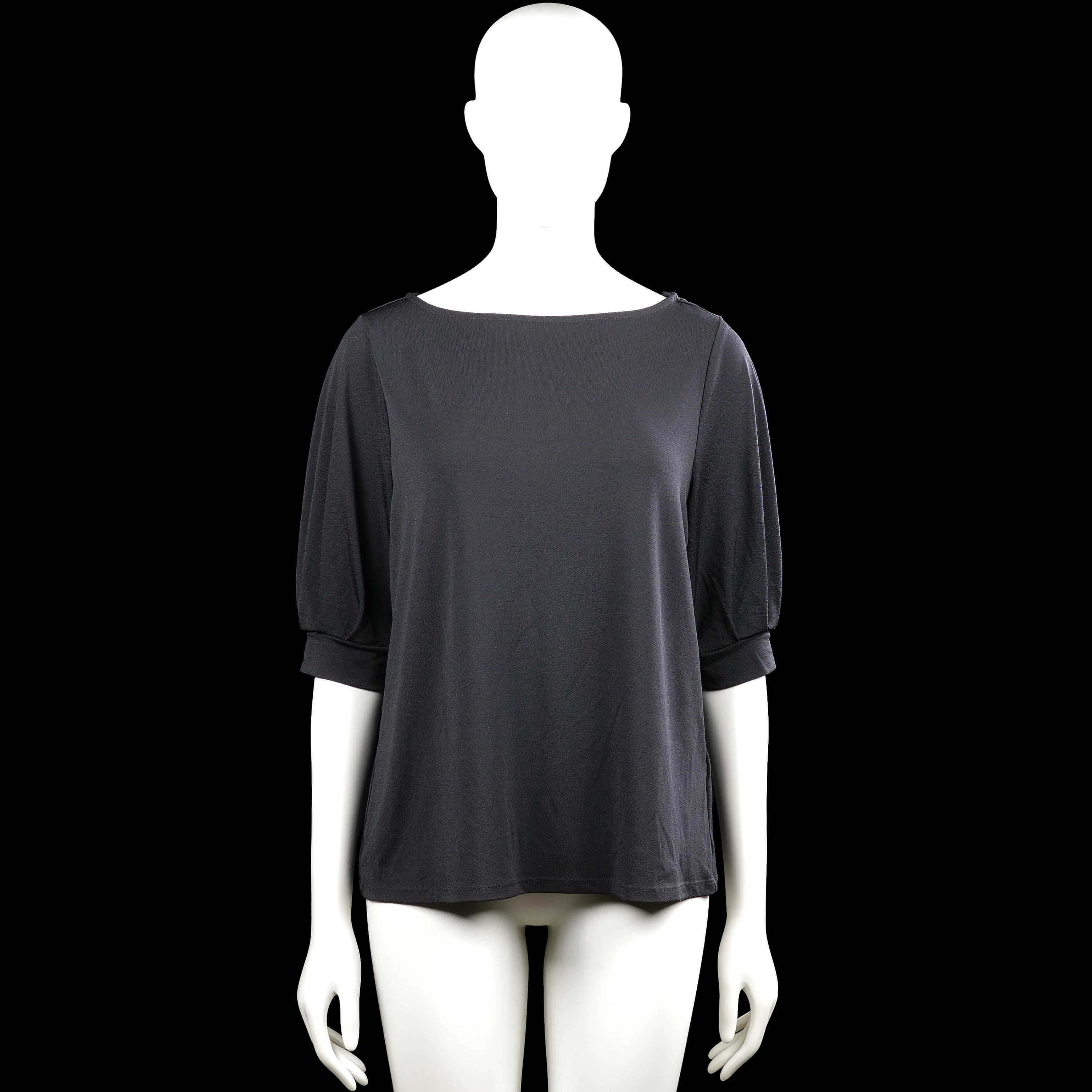 H&M - T-shirt - Charcoal - Size M - Charcoal solid top with a boat neck and three-quarter sleeves. Features plain cuffs with slight gathers and a straight hem.
