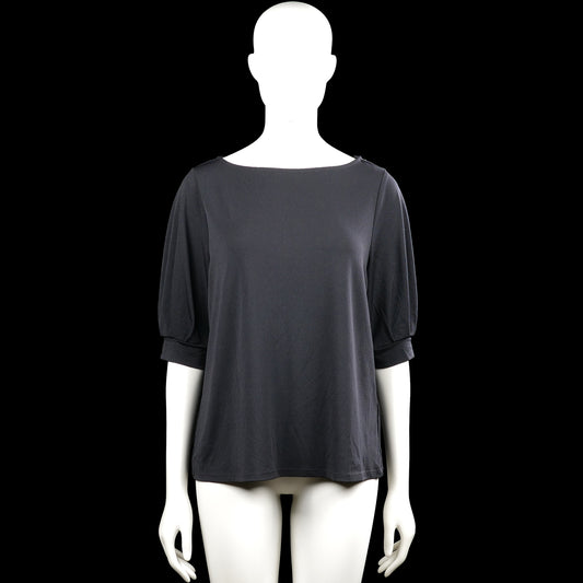 H&M - T-shirt - Charcoal - Size M - Charcoal solid top with a boat neck and three-quarter sleeves. Features plain cuffs with slight gathers and a straight hem.