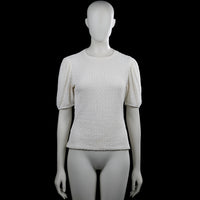 Cotton Club - T-shirt - Ivory - Size S - Ivory solid top with a round neckline and short puff sleeves. Straight hem and plain sleeve cuffs.