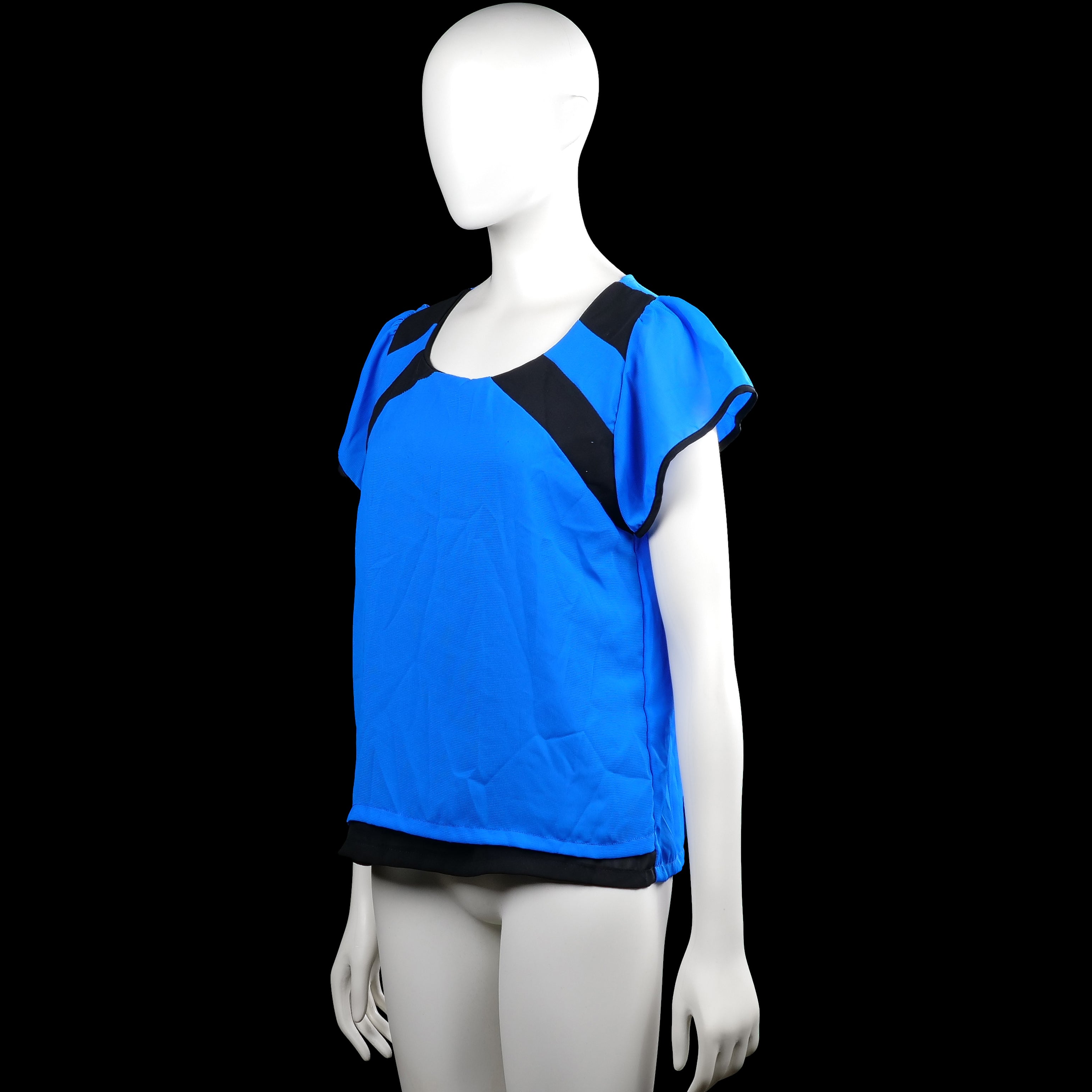 Blouse - Royal Blue & Black - Size L