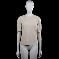 Kappahl - T-shirt - Beige - Size S - Beige solid top with a round neckline and short puff sleeves. Straight hem and plain sleeve cuffs.