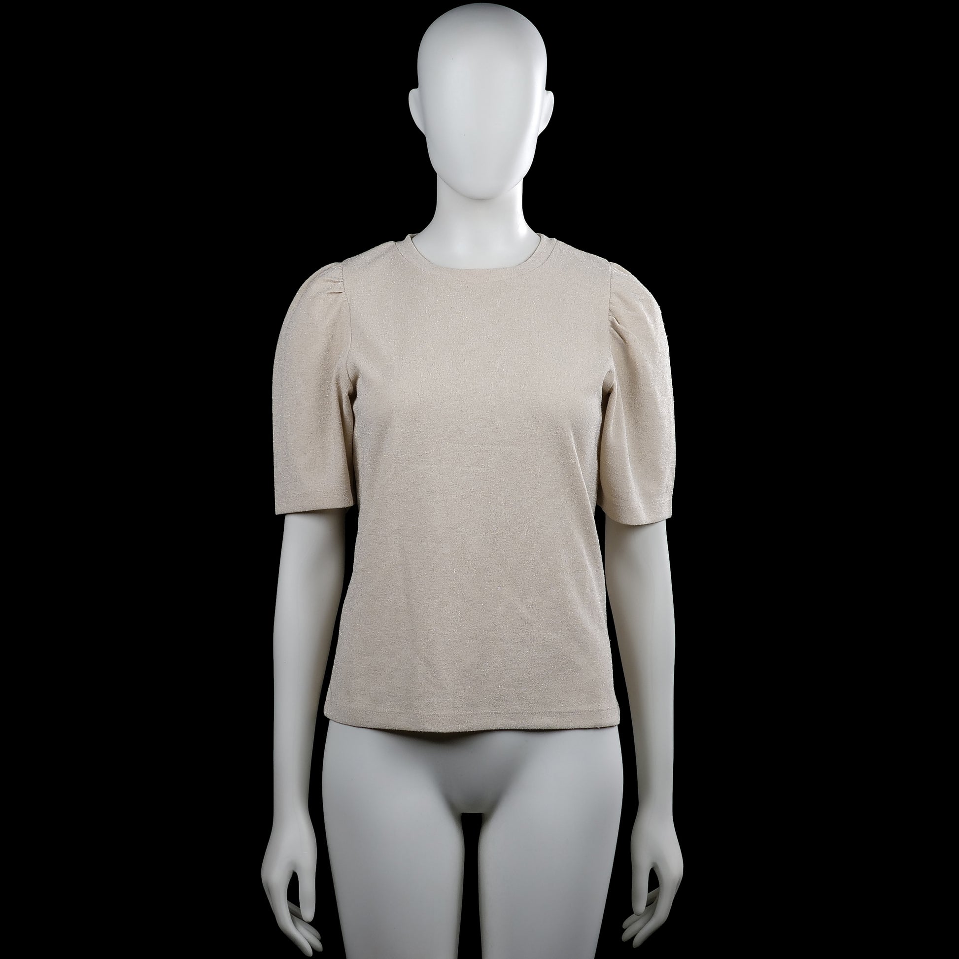 Kappahl - T-shirt - Beige - Size S - Beige solid top with a round neckline and short puff sleeves. Straight hem and plain sleeve cuffs.