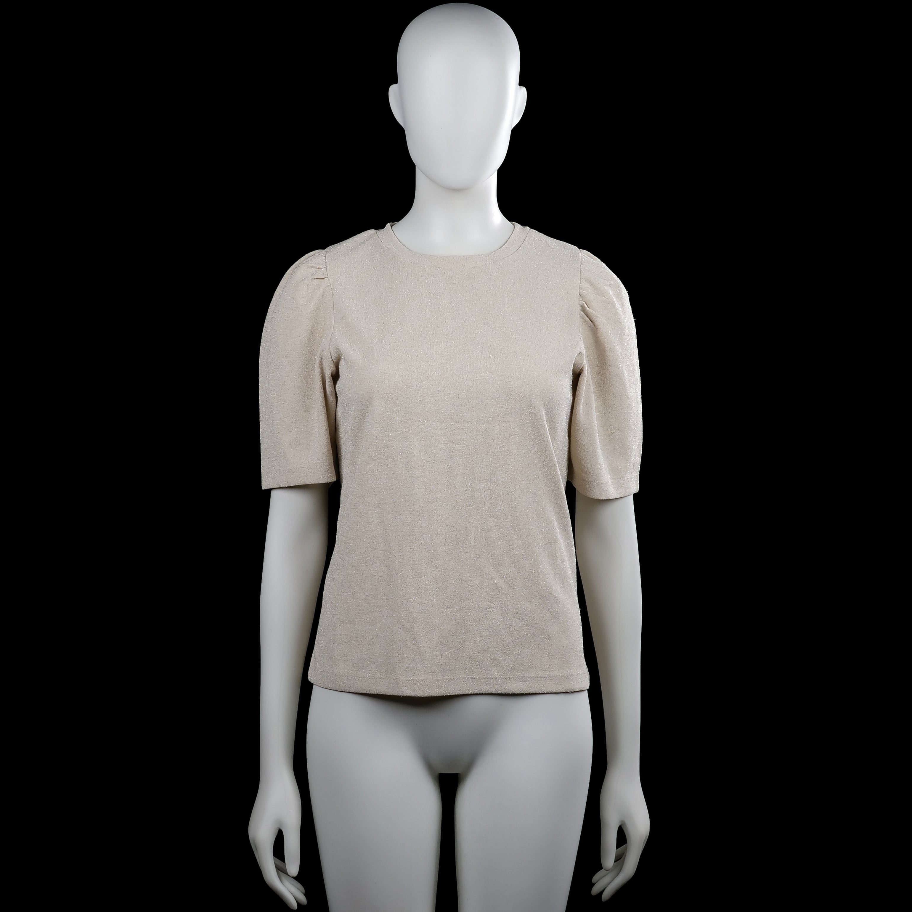 Kappahl - T-shirt - Beige - Size S - Beige solid top with a round neckline and short puff sleeves. Straight hem and plain sleeve cuffs.