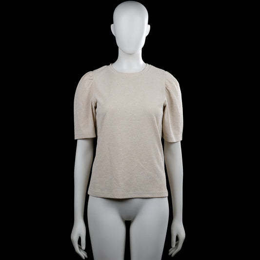 Kappahl - T-shirt - Beige - Size S - Beige solid top with a round neckline and short puff sleeves. Straight hem and plain sleeve cuffs.