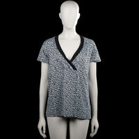 Studio badgley mischka - T-shirt - White & Black - Size S - White and black leopard-pattern top with a V-neck and black trim. Short sleeves with plain cuffs and a straight hem.