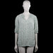 Free/quent - Blouse - White & Forest Green - Size XXL - White top with a small green floral pattern and a V-neckline with a ruffled collar. Features three-quarter sleeves with elastic cuffs and an elastic hem.