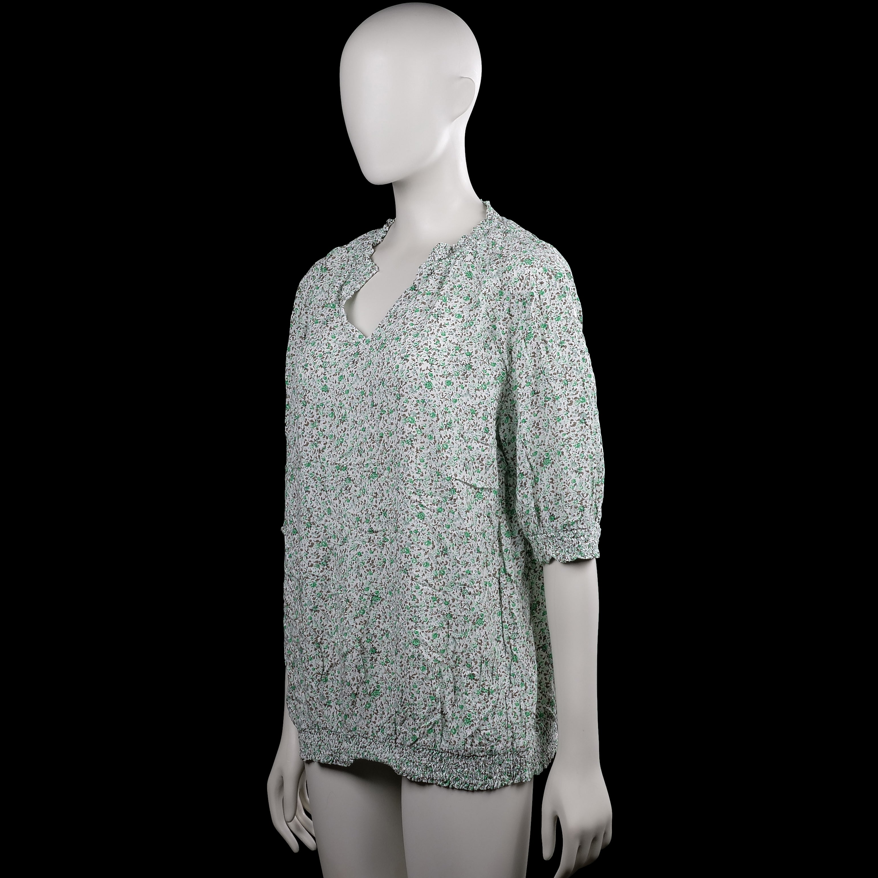 Blouse - White & Forest Green - Size XXL