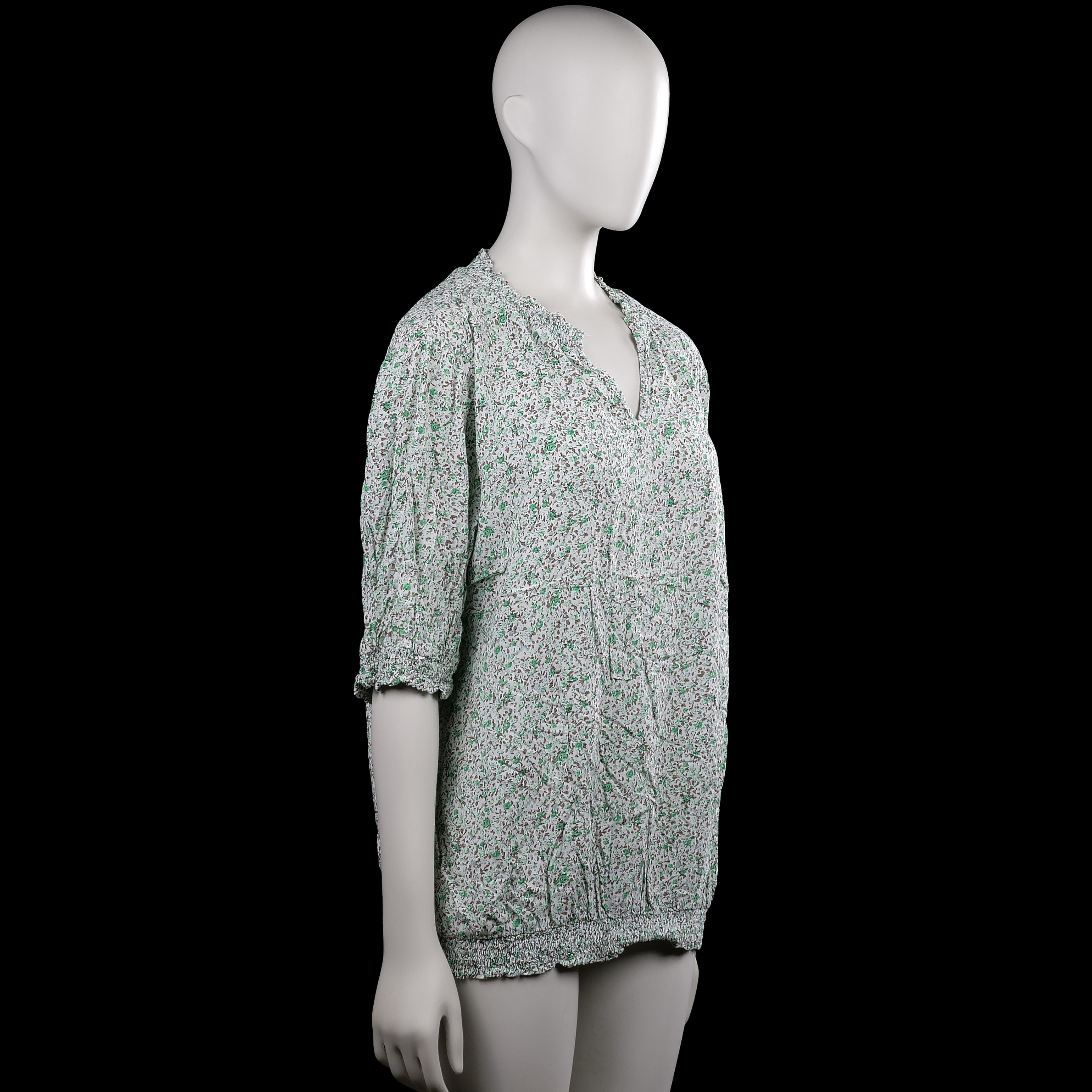 Blouse - White & Forest Green - Size XXL