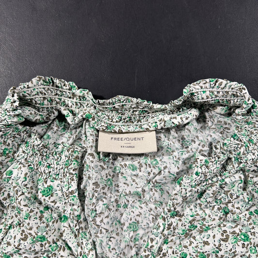 Blouse - White & Forest Green - Size XXL