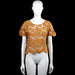 Atmosphere - Blouse - Camel & White - Size 38, 40 - Camel and white floral lace top with a scoop neck and short sleeves. Scalloped straight hem and plain sleeve cuffs.