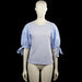 H&M - T-shirt - Light Blue & Denim Blue - Size XS - Two-tone light blue top with a round neck and short puff sleeves finished with tied cuffs. Solid design with a straight hem.