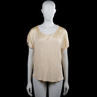 Vero Moda - T-shirt - Beige & Ivory - Size L - Beige and ivory color-block top with a scoop neck and short sleeves with plain cuffs. Features a curved hem and no visible closures.