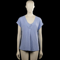 Esprit - T-shirt - Light Blue - Size M - Light blue solid top with a V-neck and short sleeves. Features plain cuffs and a curved hem.