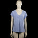 Esprit - T-shirt - Light Blue - Size M - Light blue solid top with a V-neck and short sleeves. Features plain cuffs and a curved hem.